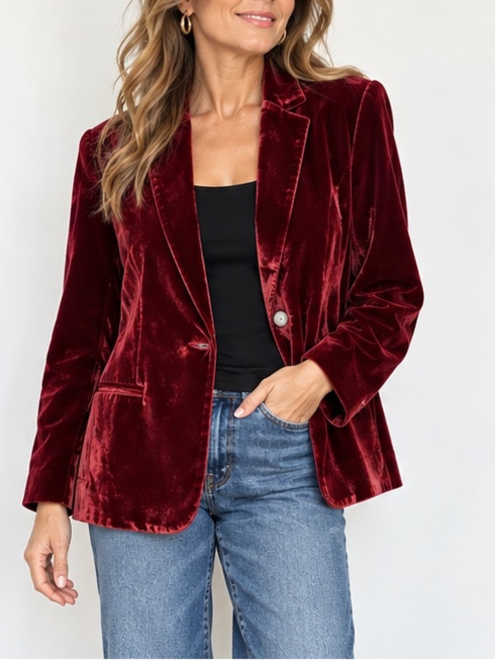 Elie Tahari Womenās Size 12 Burgundy Velvet Blazer Single Button Jacket